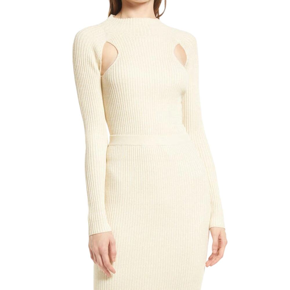 Open Edit Ivory Sparkle Cutout Sweater Size Medium NWOT $59 MSRP